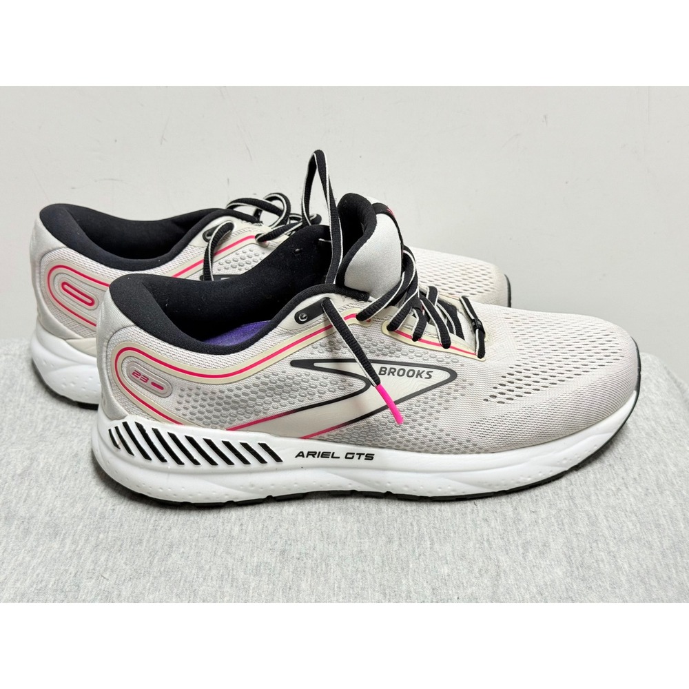 Brooks Ariel GTS 23 Women's Wide Running Shoes White Pink Black Size 9 EUC